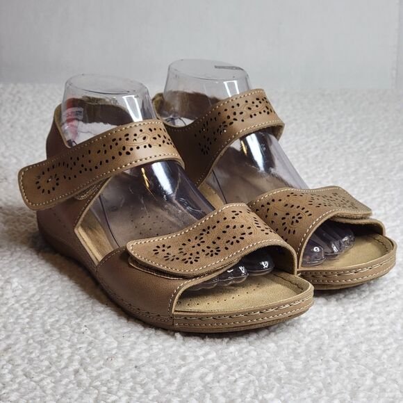 Flexus Revi Sandals Tan Women's Size 10 Spring Footwear Hook & Loop Straps EUC - Picture 1 of 10